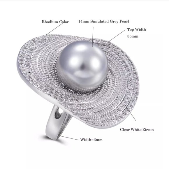 Gorgeous Simulated Grey Pearl Ring - Picture 7 of 15